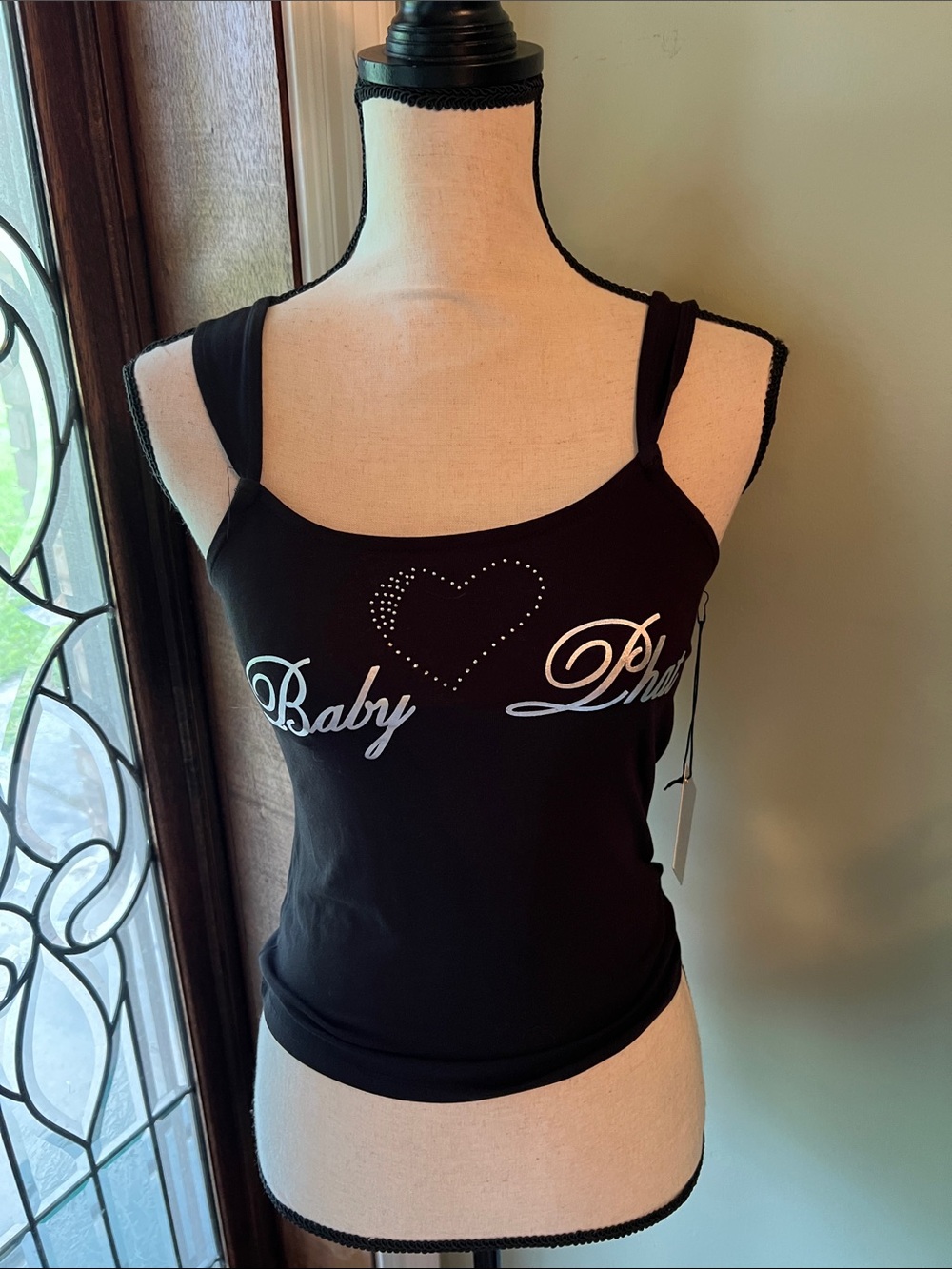 Baby Phat Black Rhinestone Heart Logo Tank Top